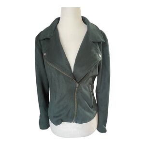 Sanctuary Faux Suede Moto Jacket Size Small Forest Green Zip-Up Biker Style